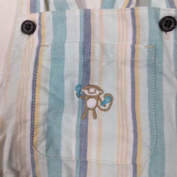 Vtg Janie and Jack Sunsuit Baby Boys Sz 6-12m Blue Stripe Monkey 2004 - Picture 2 of 6